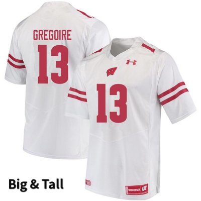 Men's Wisconsin Badgers NCAA #13 Mike Gregoire White Authentic Under Armour Big & Tall Stitched College Football Jersey KU31T46HK